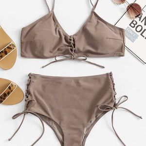 romwe tan side tie bikini